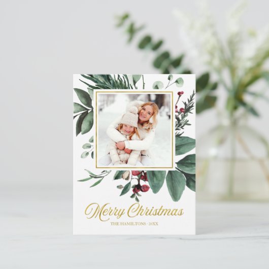 Watercolor Merry Christmas Holidays Photo Briefkaart (Staand voorkant)
