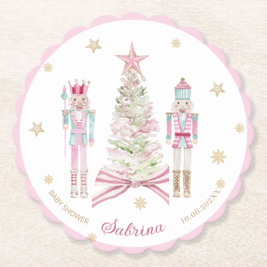  Watercolor Merry Christmas Nutcracker ballet pink Kartonnen Onderzetters (Voorkant)