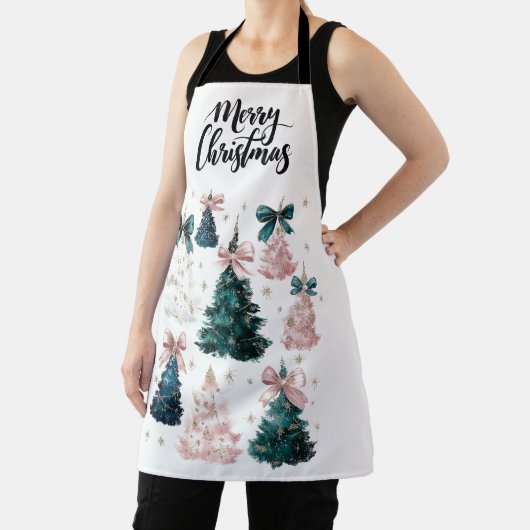 Watercolor Merry Christmas Trees | Holiday Apron Schort (Insitu)