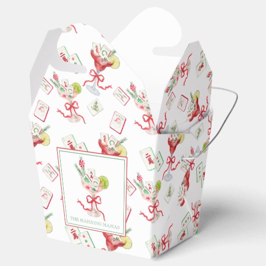 Watercolor Merry Mahjong Christmas Cocktail Party Bedankdoosjes (Geopend)