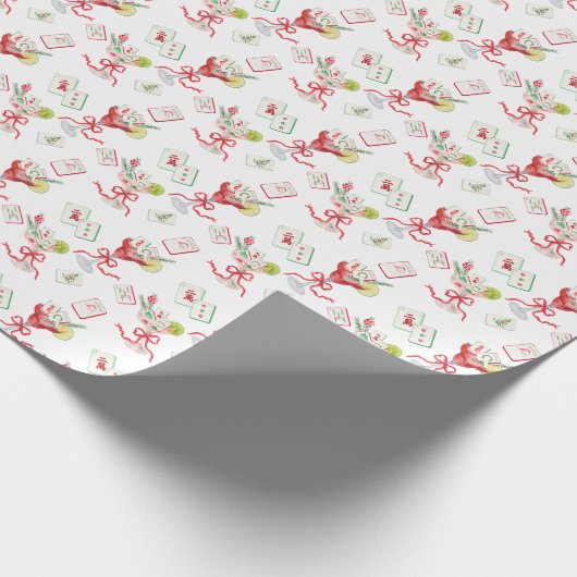 Watercolor Merry Mahjong Christmas Cocktail Party Cadeaupapier (Hoek)