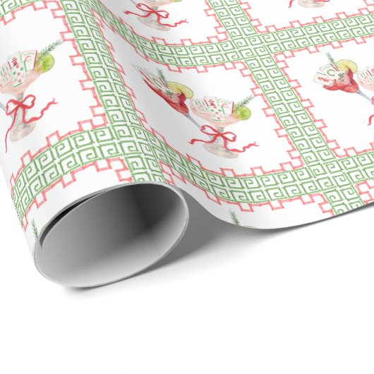 Watercolor Merry Mahjong Christmas Cocktail Party Cadeaupapier (Rol Hoek)