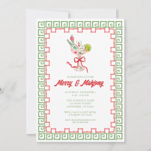 Watercolor Merry Mahjong Christmas Cocktail  Party Kaart (Voorkant)