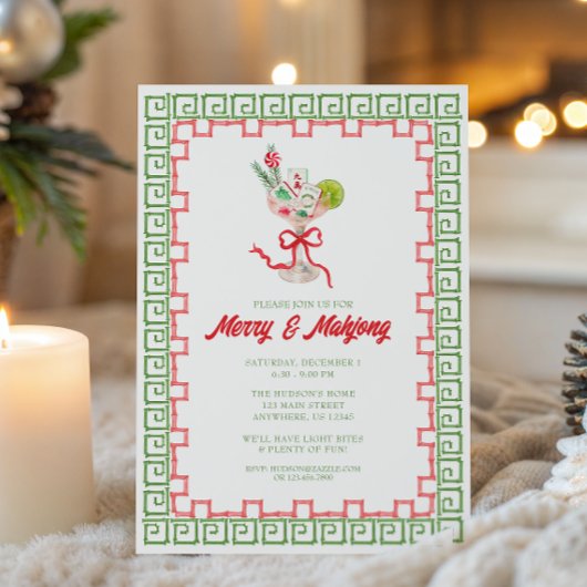 Watercolor Merry Mahjong Christmas Cocktail Party Kaart