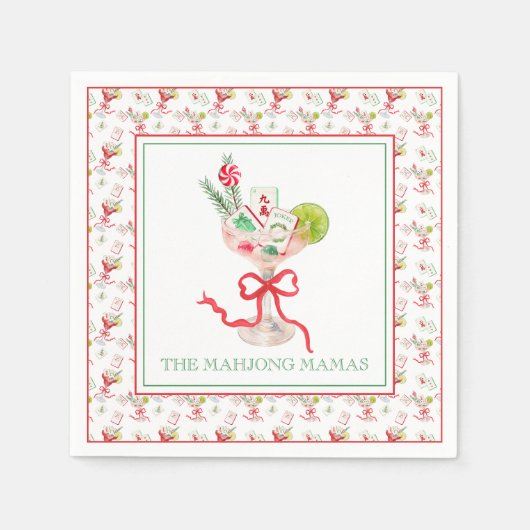 Watercolor Merry Mahjong Christmas Cocktail Party Servet (Voorkant)