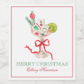 Watercolor Merry Mahjong Christmas Cocktail Party Wijn Etiket (Enkel label)