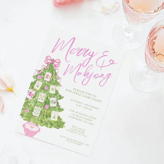Watercolor Merry & Mahjong Christmas Tree Party Kaart
