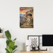 Watercolor Mesa Verde National Park Retro Poster (Thuiskantoor)
