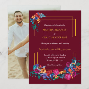 Watercolor Mexicaans Fiesta Bloem Foto Bruiloft Kaart