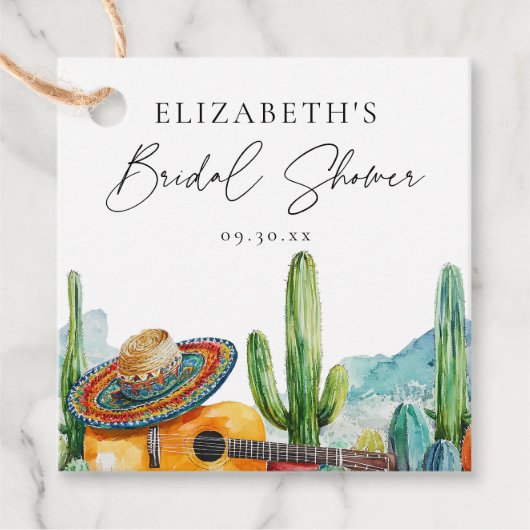 Watercolor Mexicaans Fiesta Cactus Bruiloftsfeest Bedankjes Labels (Voorkant)