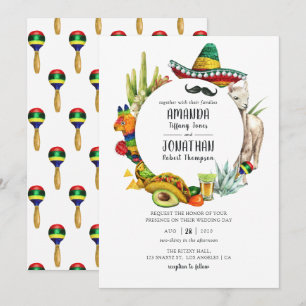 Watercolor Mexicaans Fiesta Huwelijk Kaart