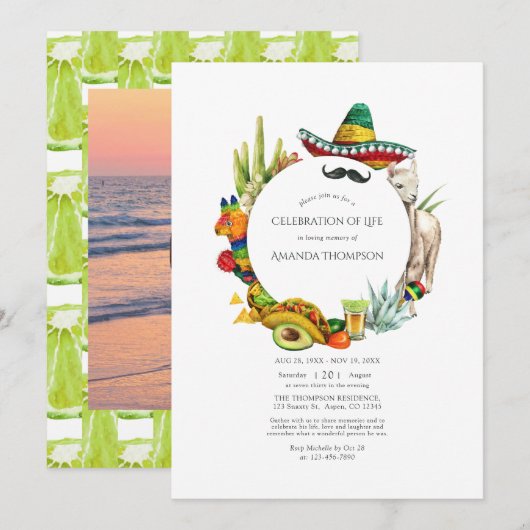 Watercolor Mexicaans Fiesta Levensfeest Kaart (Voorkant / Achterkant)