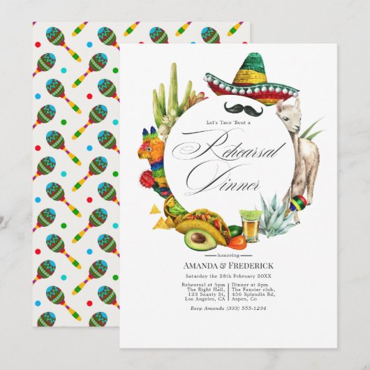 Watercolor Mexicaans Fiesta Rehearsal Dinner Kaart (Voorkant / Achterkant)