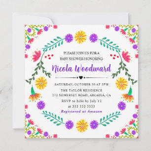 Watercolor Mexicaanse bloemen Fiesta Baby Shower Kaart