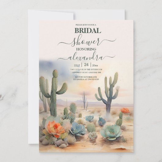 Watercolor Mexicaanse Cactus Woestijn Bruidsdouche Kaart (Voorkant)