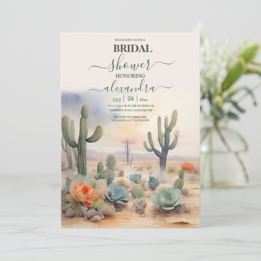 Watercolor Mexicaanse Cactus Woestijn Bruidsdouche Kaart (Staand voorkant)