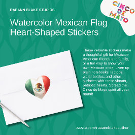 Watercolor Mexicaanse Vlag Hartvormige Stickers