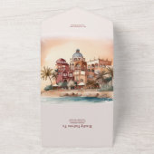 Watercolor Mexico Cancun Bruiloft Bestemming All In One Uitnodiging (Buitenkant)