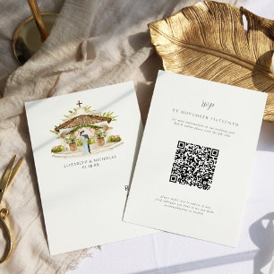 Watercolor Mexico Hacienda   Huwelijksreactie QR C RSVP Kaartje