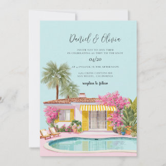 Watercolor Miami Beach Bruiloft Kaart