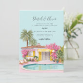 Watercolor Miami Beach Bruiloft Kaart (Staand voorkant)
