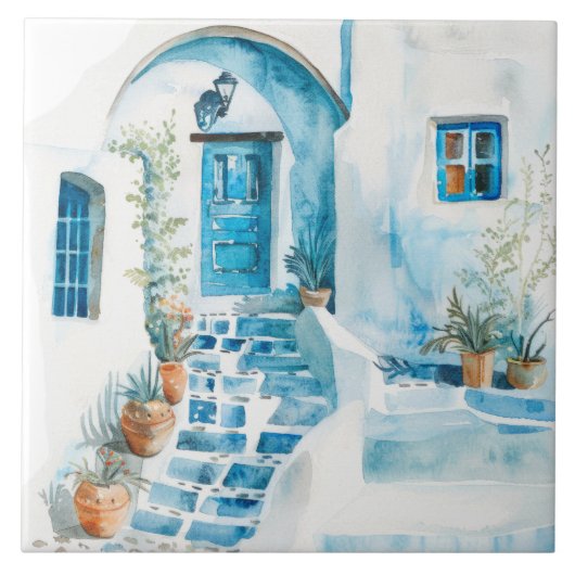 Watercolor Middellandse Zee Tegeltje (Voorkant)