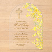 Watercolor Mimosa Arch First Communion Acryl Uitnodigingen (Voorkant)