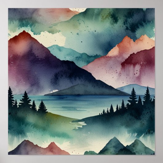 Watercolor Minimaal Berg Muurkunst Poster (Voorkant)