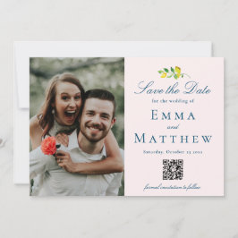 Watercolor Minimalistische Citroen - QR & Foto Save The Date