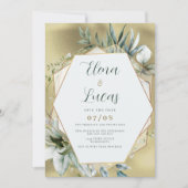 Watercolor mint gold foliage geometric wedding kaart (Voorkant)