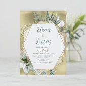 Watercolor mint gold foliage geometric wedding kaart (Staand voorkant)