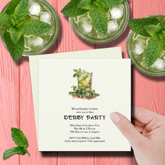 Watercolor Mint Julep Derby Kaart