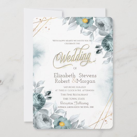Watercolor Mintgroene Bloemen Kaart (Voorkant)