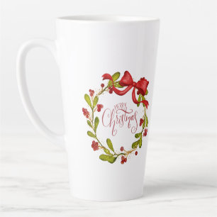 Watercolor mistletoe krans met strik latte mok