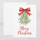 Watercolor Mistletoe Merry Christmas Feestdagenkaart (Voorkant / Achterkant)