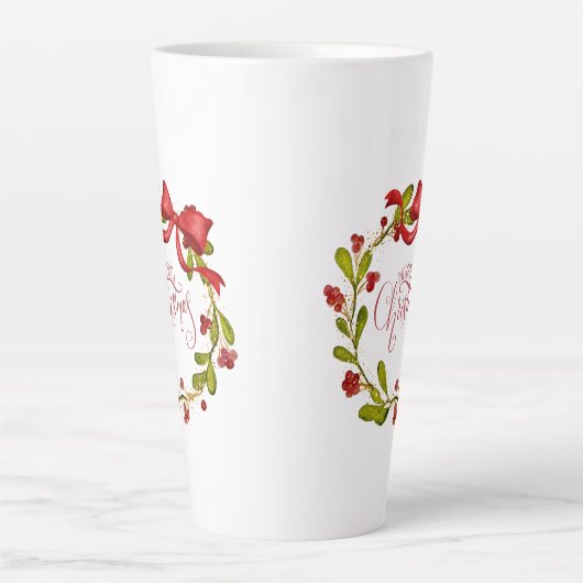 Watercolor Mistletoe Wreath with Bow Latte Mok (Voorkant)