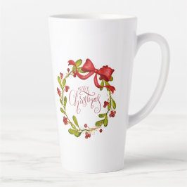 Watercolor Mistletoe Wreath with Bow Latte Mok