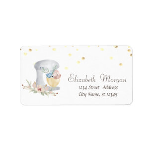 Watercolor Mixer Bloemen Goud Confetti Wit Etiket