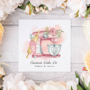 Watercolor Mixer Cake + Bakkerij Roze Visitekaartj Vierkante Visitekaartje