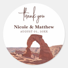 Watercolor Moab Arches Park Utah Trouwdag bedankt Ronde Sticker