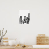Watercolor Modern Cactus Zuidwest Zwart wit Poster (Keuken)