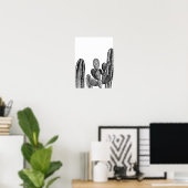 Watercolor Modern Cactus Zuidwest Zwart wit Poster (Thuiskantoor)