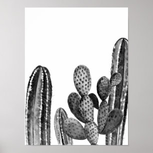 Watercolor Modern Cactus Zuidwest Zwart wit Poster