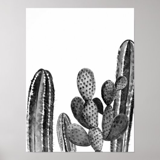Watercolor Modern Cactus Zuidwest Zwart wit Poster (Voorkant)