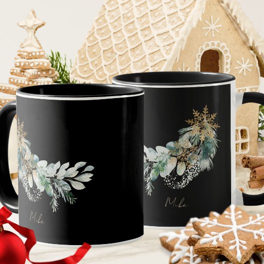 Watercolor Modern Leaves Script Prettig Kerstfeest Mok