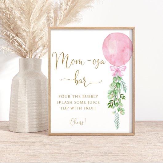 Watercolor Modern Roze Ballon Mom-osa Bar Poster