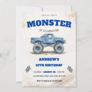 Watercolor Moderne Blauwe Monster Truck Jongen Ver Kaart