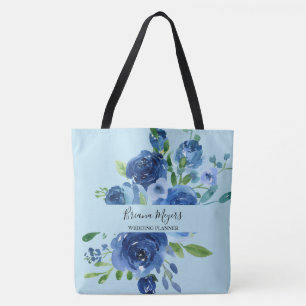 Watercolor Moderne Bloemendesign Navyblauw Zakelij Tote Bag
