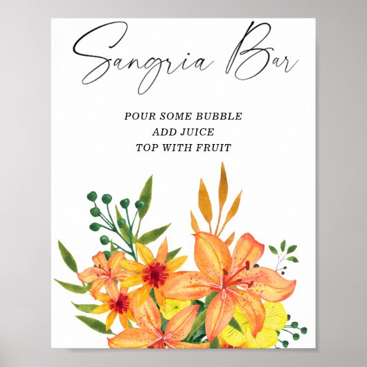 Watercolor moderne bloemensangria bar poster (Voorkant)