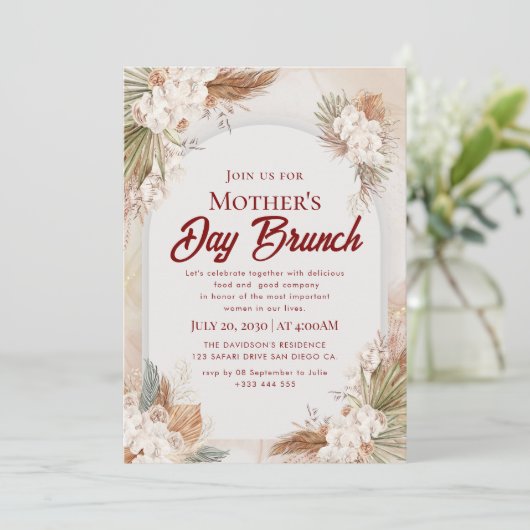 Watercolor Moederdag Brunch Uitnodigingen (Staand voorkant)